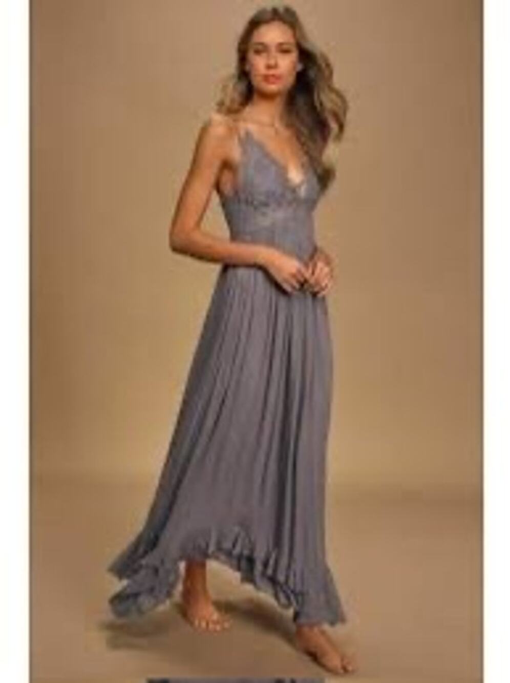 Free People Dusty Blue Lace-Trim Midi Dress